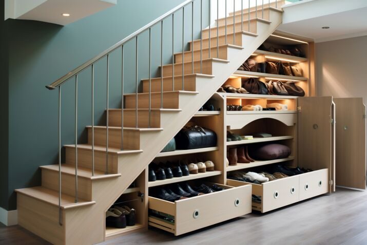 under stair pull out shoe storage: organizational solution. ai